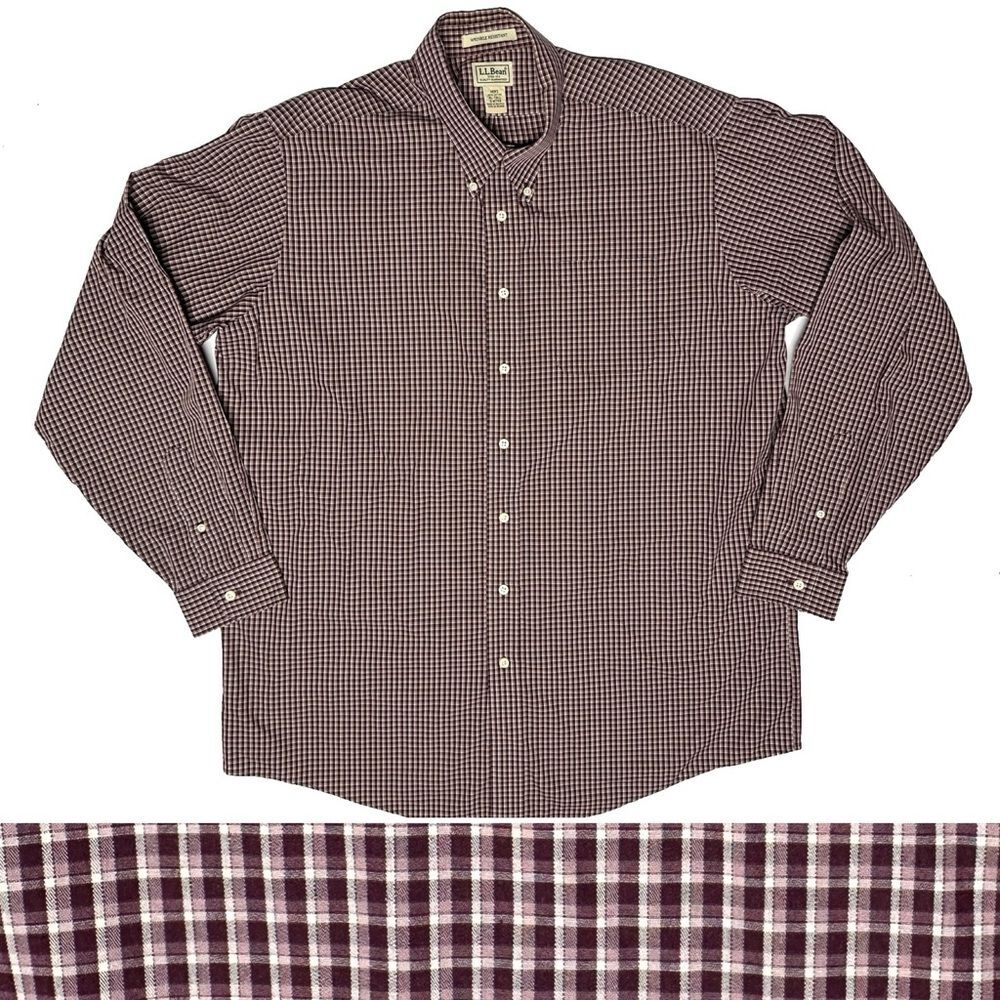 L.L. Bean Men’s XL Tall Wrinkle Resistant Purple Plaid Button Down Top Preppy